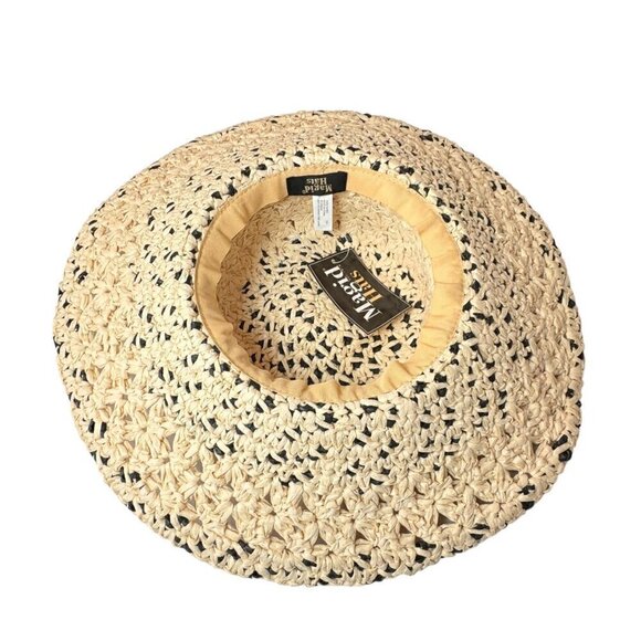 NWT Magid Hats Black & Neutral Straw Crochet Wide Brim Sun Summer Floppy Hat - Picture 10 of 12